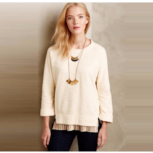 Undiscovered Eye cream pleated trim cotton top M - Picture 1 of 7